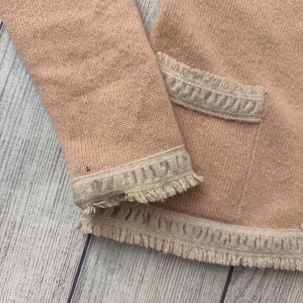 CHANEL 03A Pink 100% Cashmere Fringe Trim Open Front Cardigan Sweater Size 42 - Picture 6 of 13